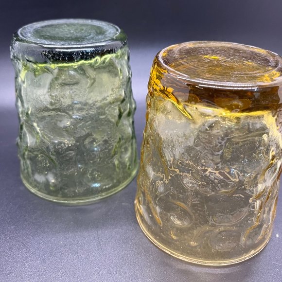 (2) Anchor Hocking Milano Crinkle Honey Gold Amber & Green 7oz Short Rocks Glass - Picture 3 of 6